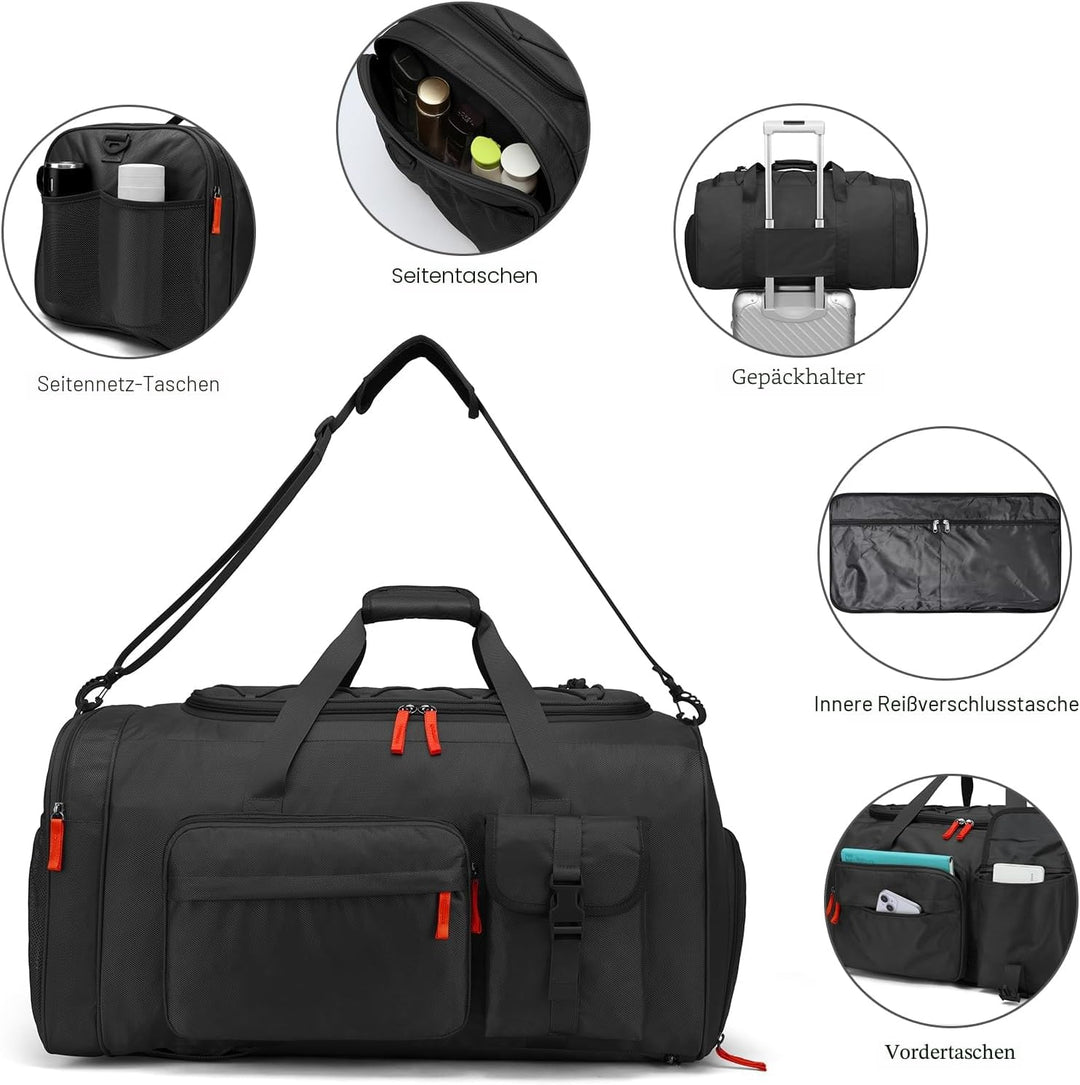 70L Sporttasche Herren Extra Gross Reisetasche Rucksack mit Schuhfach Wasserdicht Fitness Trainingst