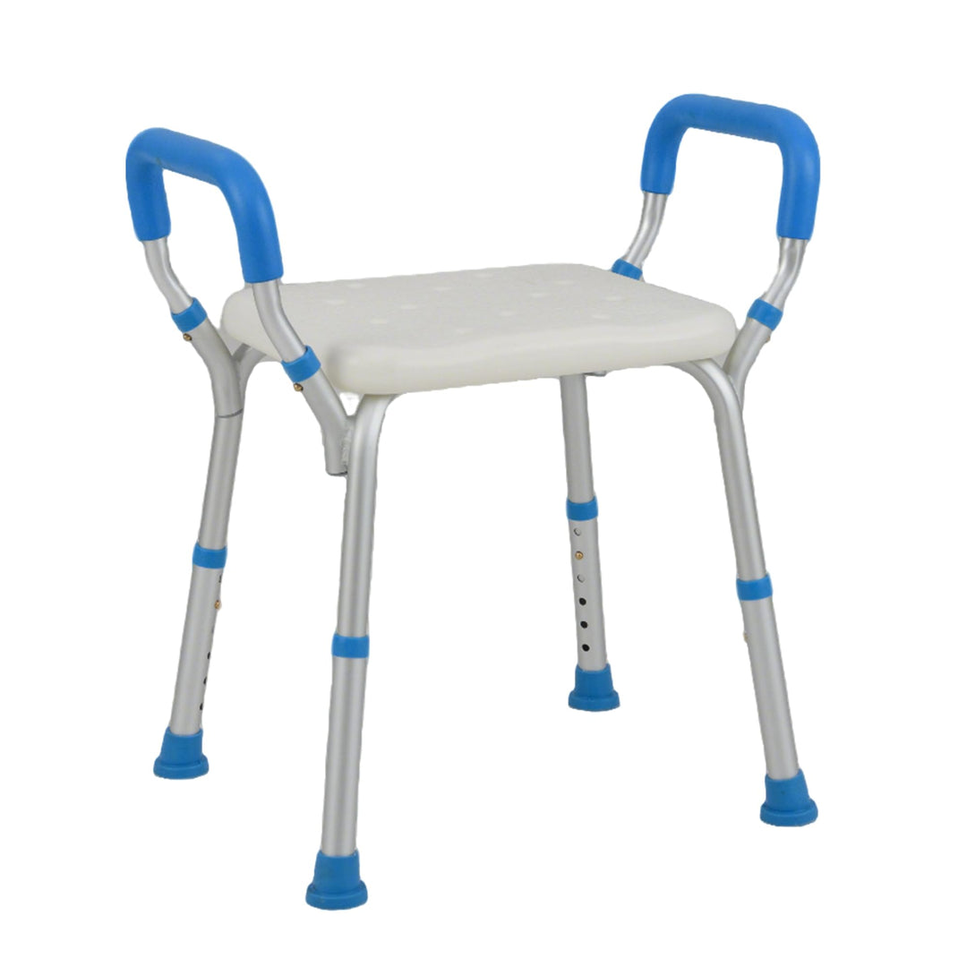HOMASIS Höhenverstellbarer Duschhocker, 100kg Tragkraft, gepolsterter Badehocker mit abnehmbaren Arm
