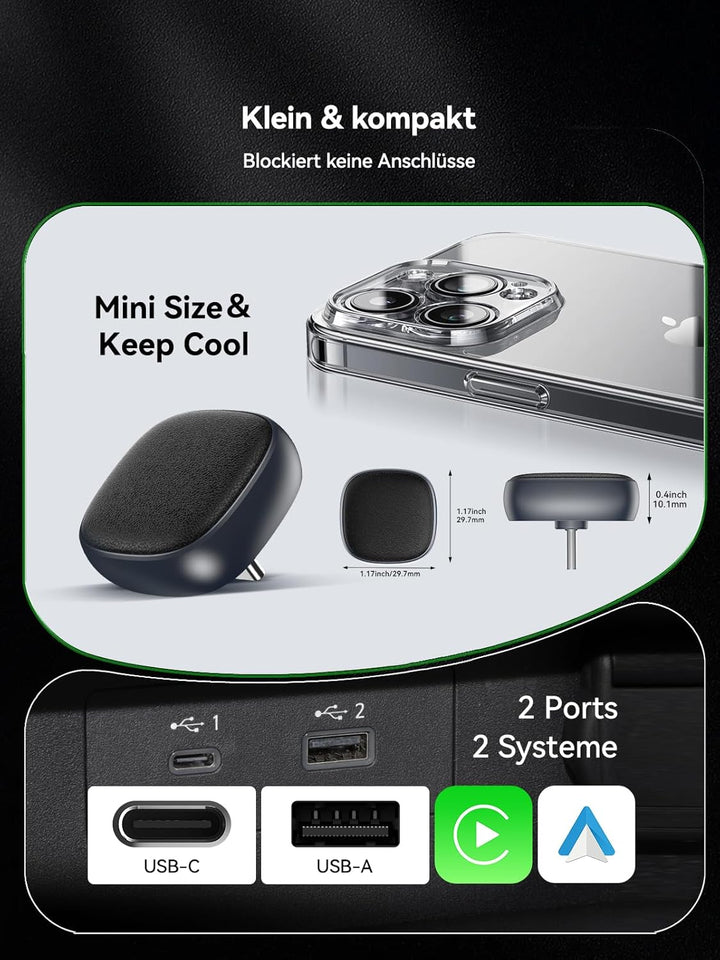 Spedal CarPlay Wireless Android Auto Adapter – per Tastendruck zwischen Zwei Handys wechseln (iPhone