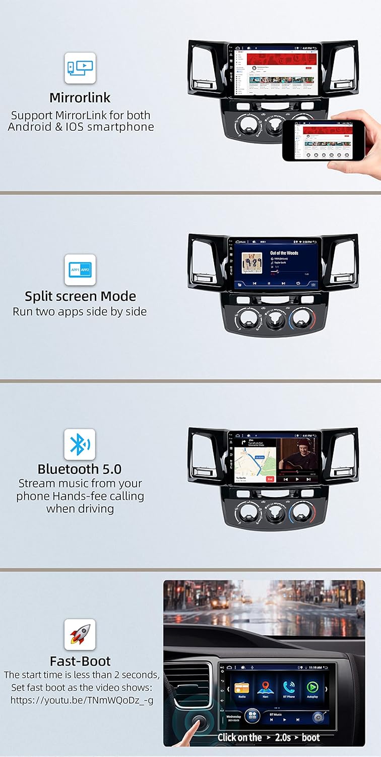 YUNTX [4GB+64GB] Android 12 Autoradio für Toyota Fortuner Hilux 2005-2007-2 Din-[Integriertes Wirele