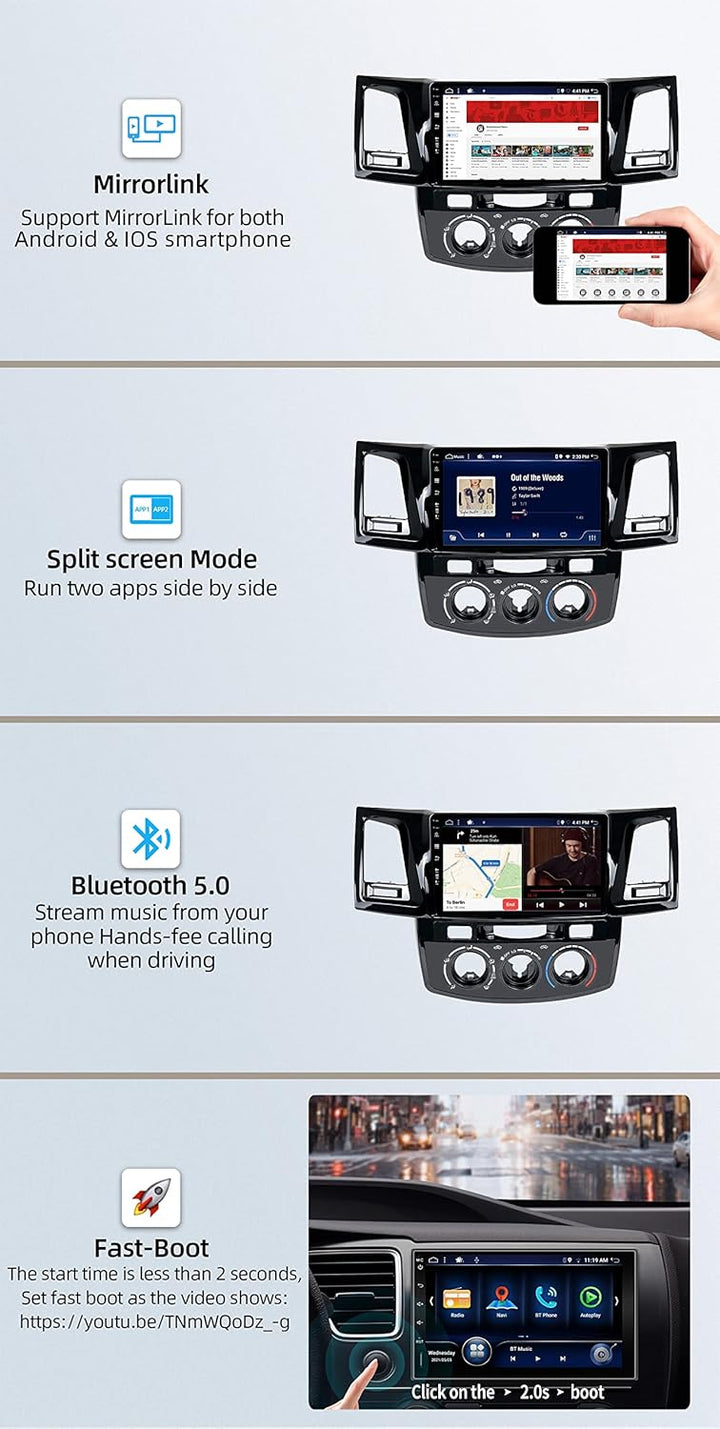 YUNTX [4GB+64GB] Android 12 Autoradio für Toyota Fortuner Hilux 2005-2007-2 Din-[Integriertes Wirele