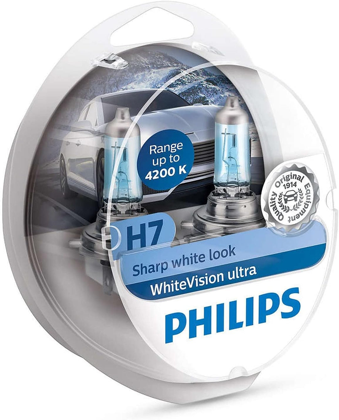 Philips Halogen, WhiteVision ultra H7 Scheinwerferlampe, 4.200K, Doppelset, Weiss Twin box H7, Twin