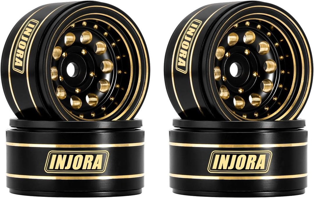 INJORA 1.0" Beadlock Felgen Schwarz Beschichtet Messing Felgen für 1/24 1/18 RC Crawler Car Axial SC
