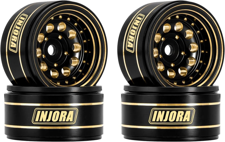 INJORA 1.0" Beadlock Felgen Schwarz Beschichtet Messing Felgen für 1/24 1/18 RC Crawler Car Axial SC