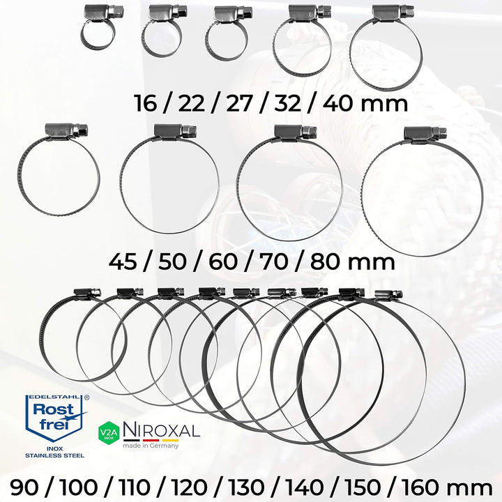 50 Stück rostfreie Schlauchschelle aus Edelstahl W4 V2A | Spannbereich Ø 110-130 mm = 11-13 cm | Ban