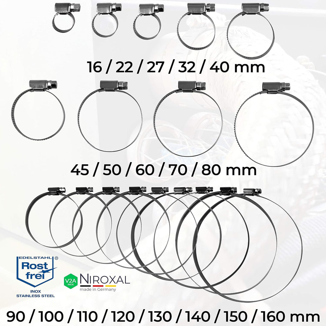25 Stück rostfreie Schlauchschelle aus Edelstahl W4 V2A | Spannbereich Ø 70-90 mm = 7-9 cm | Bandbre