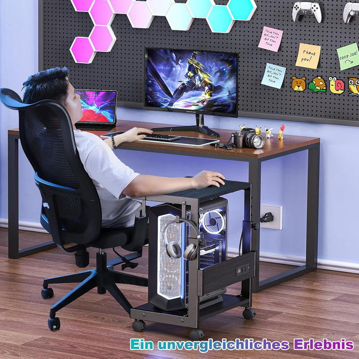 Höhenverstellbarer Computer-Tower-Ständer mit 2 Etagen & Stauraum – Bodenstehender PC-Ständer für AT