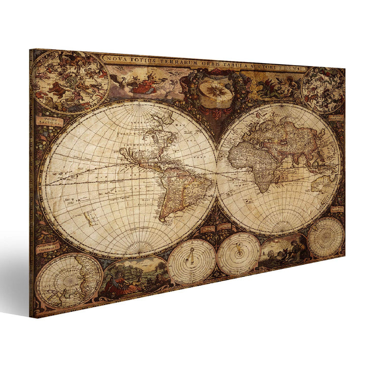 islandburner Bild auf Leinwand Alte Weltkarte Vintage Bilder Wandbilder Poster Leinwand 100x57cm, Le