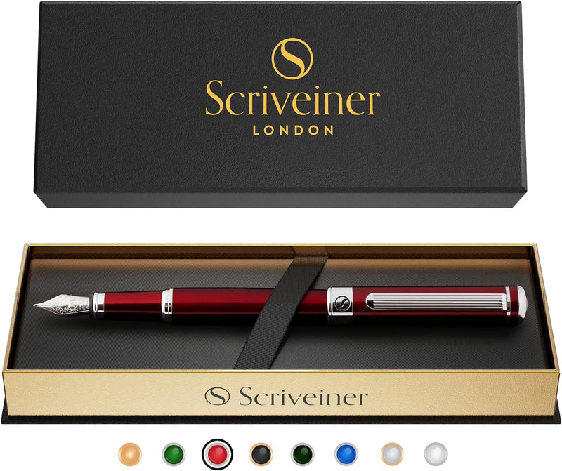 Scriveiner Deep Crimson Red Füllhalter Chromapplikationen, Schmidt-Feder (fein), bestes Geschenk für