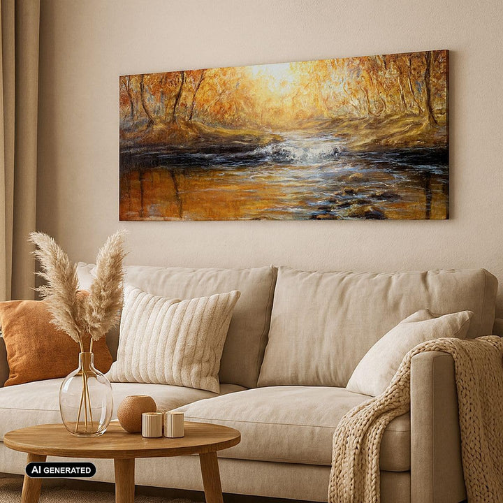 Wandbilder Dekoration Wohnzimmer Bach Park Baum Panorama Bilder auf Leinwand 120x50cm Leinwandbild m