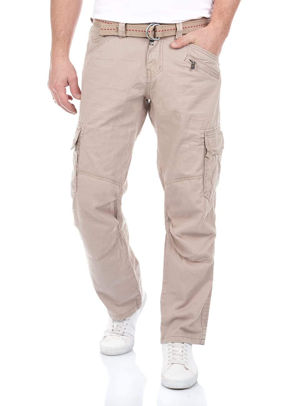 Timezone Cargohose Herren mit Gürtel BenitoTZ Loose Fit Cargo Hose Taschen Baumwolle Beige Grau Khak
