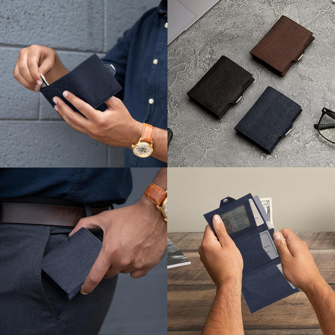 DONBOLSO Geldbörse Korkleder Slim Wallet | Münzfach & RFID Schutz | 11 Karten | Minimalistische Port
