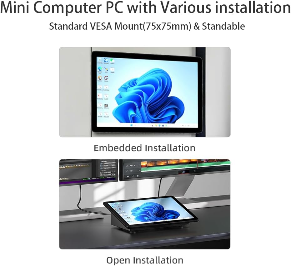 Mini Computer PC 10,1 Zoll Mini Computer Deko, N5095 Win 11 Pro mini-pc mit Touchscreen, 8GB RAM, 12