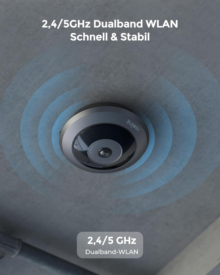 Reolink 6MP WLAN Überwachungskamera Innen, 360° Blick Panorama Fisheye Kamera mit 2,4/5 GHz WLAN, Pe