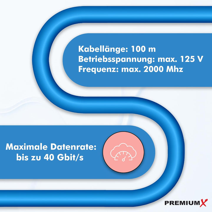 Premium X 100m CAT 8 Netzwerkkabel Simplex LAN-Kabel Ethernet Datenkabel S/FTP PiMF PoE Cca Cat8 Ins
