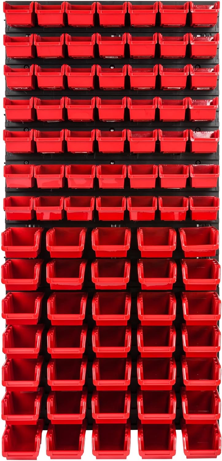 Lagersystem Werkstattregal | 57 x 116 cm | 84 stck. Box | Wandregal mit Stapelboxen - Wandplatten Ex