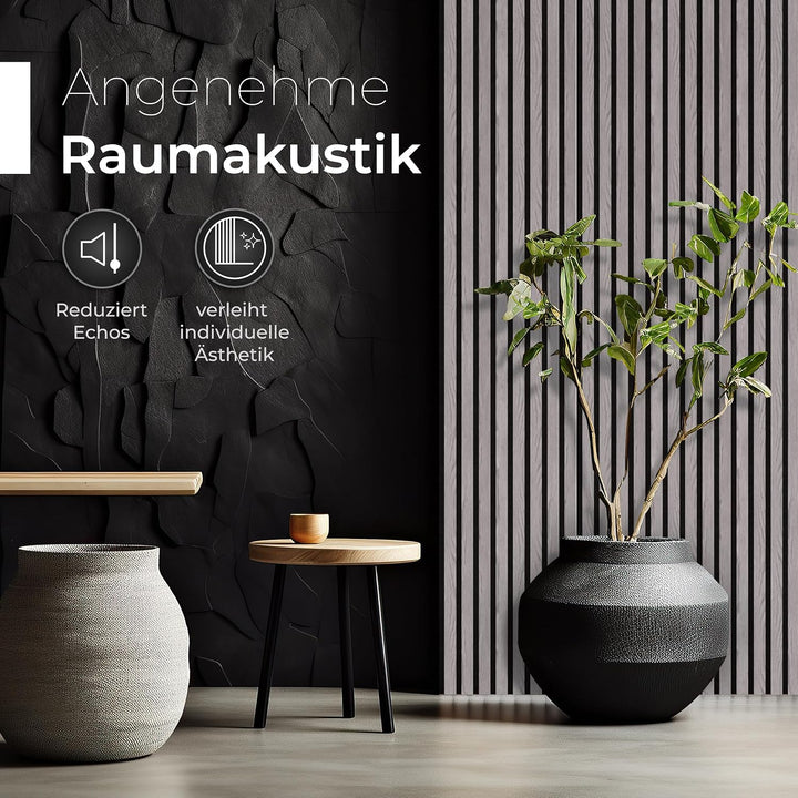 Akustikpaneele Holz – 4er-Set | 120x60cm | Echtholz Birne & Akustikfilz Schwarz – 3D Wandpaneele für