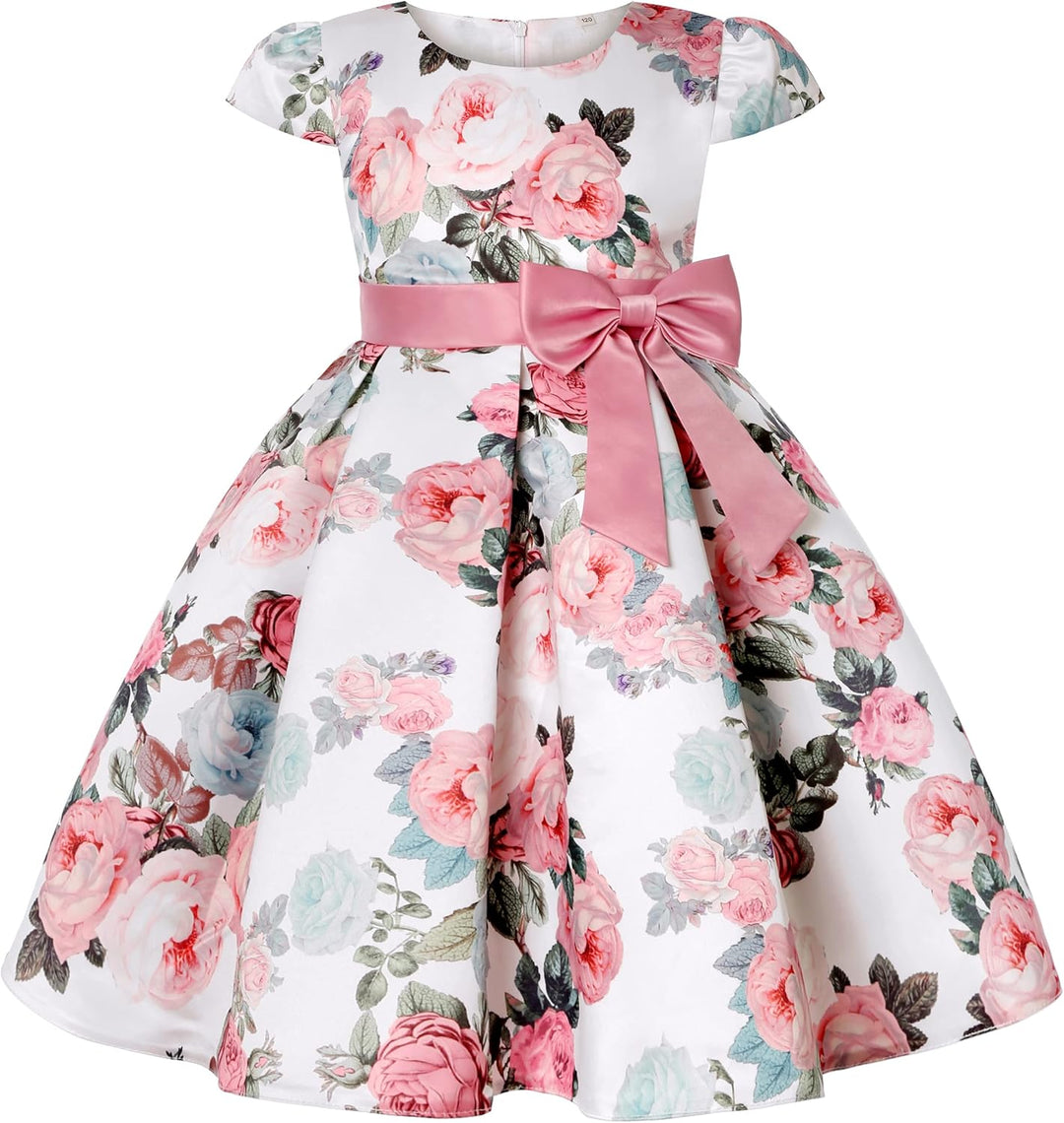 BUNNY LULU Mädchen Kleid mit schräger Schulter, Brautjungfer, Hochzeit, Prinzessin, Kinder, Schleife