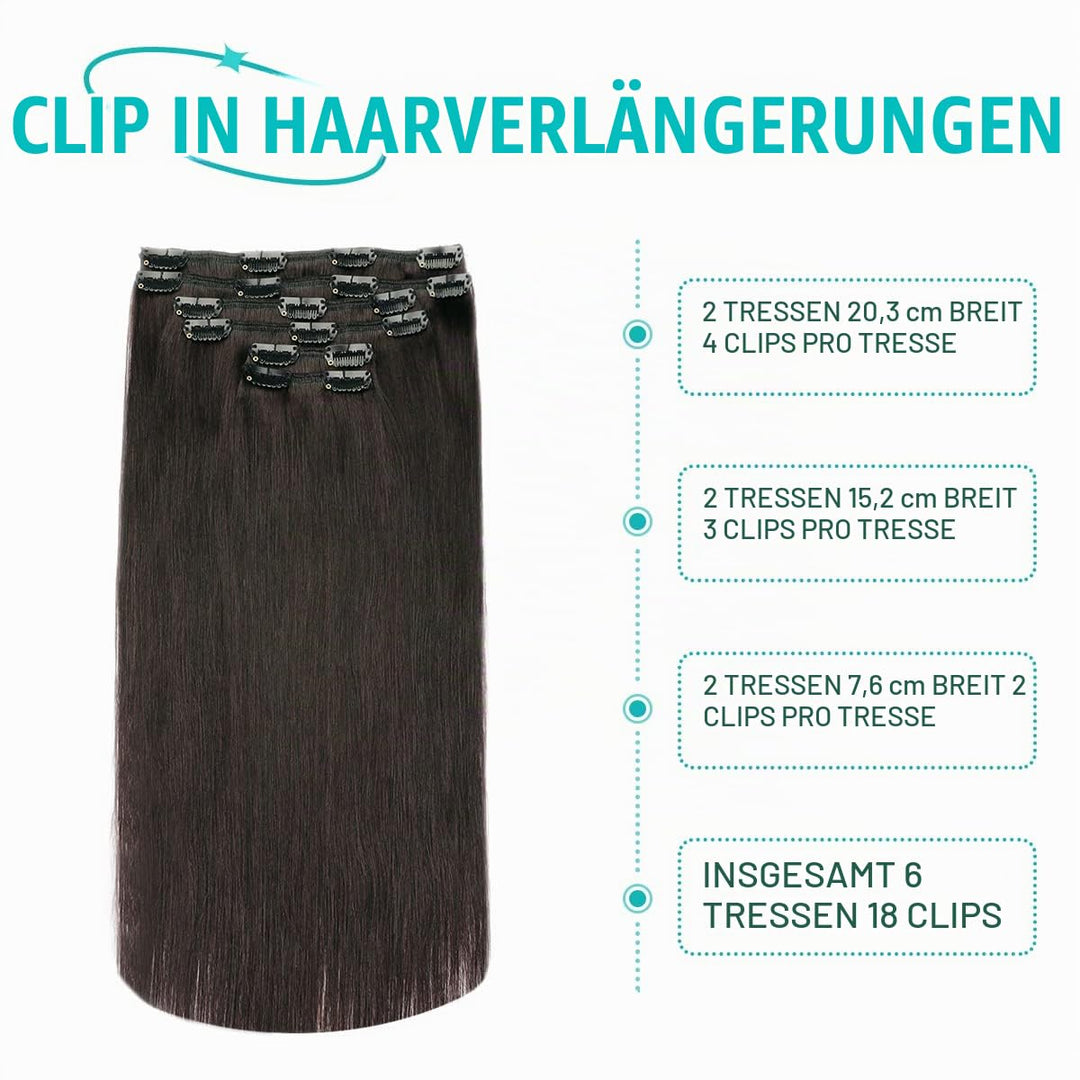 SURNEL Echthaar Extensions Clip in Aus Schwarz Haarverlangerung Echthaar Clip in Glatt Haar Extensio