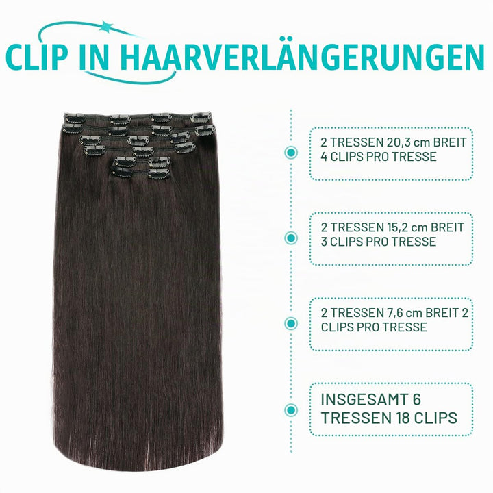 SURNEL Echthaar Extensions Clip in Aus Schwarz Haarverlangerung Echthaar Clip in Glatt Haar Extensio