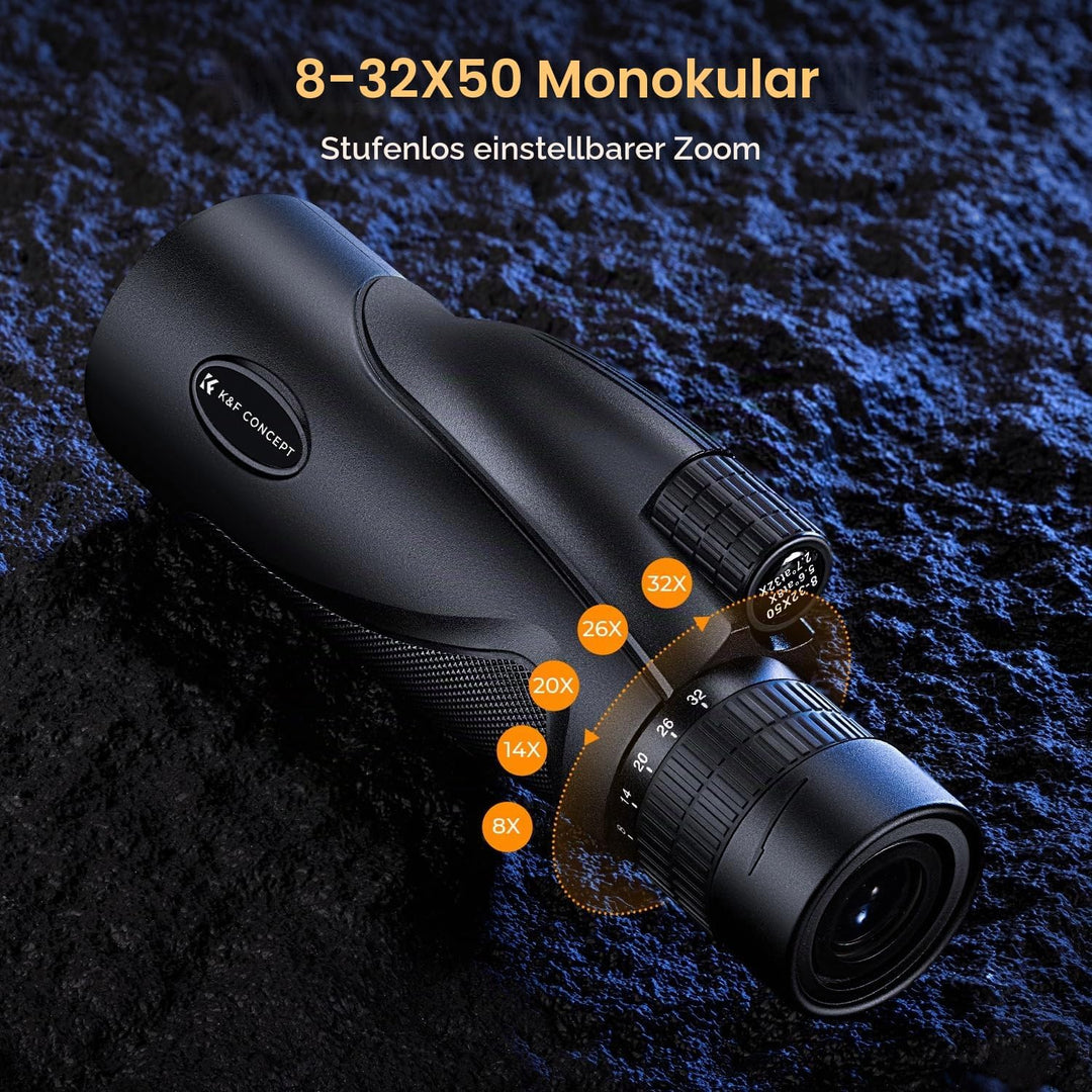 K&amp;F Concept 8-32X50 HD Monokular Teleskop Kontinuierlicher Zoom mit Mobiltelefonclip für Vogelbeobac