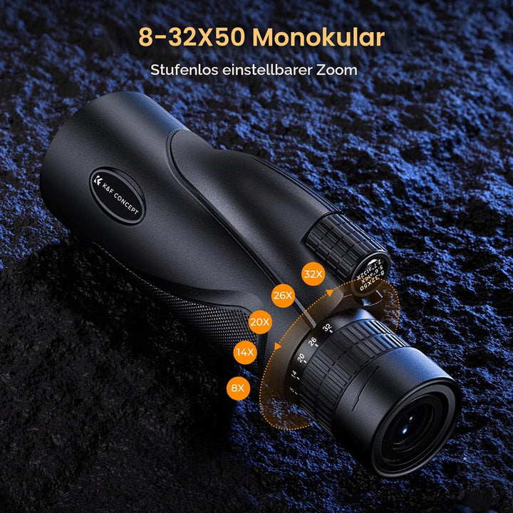 K&amp;F Concept 8-32X50 HD Monokular Teleskop Kontinuierlicher Zoom mit Mobiltelefonclip für Vogelbeobac