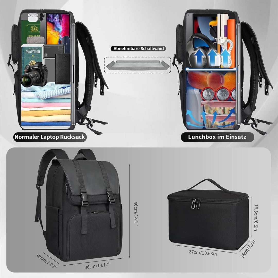BERTASCHE Lunch Rucksack, Laptop Rucksack 17,3 Zoll mit Isoliertes Kühltasche für Herren und Damen,