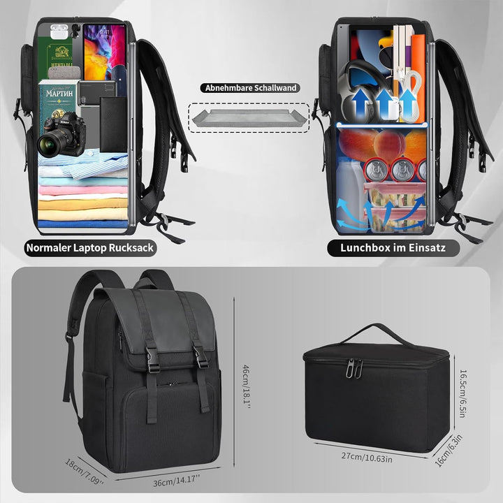 BERTASCHE Lunch Rucksack, Laptop Rucksack 17,3 Zoll mit Isoliertes Kühltasche für Herren und Damen,