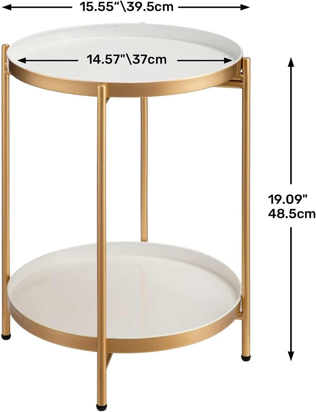HollyHOME Runder Beistelltisch, 2 Ebenen Beistelltisch Metalltablett, Snacktisch, Couchtisch, Teetis