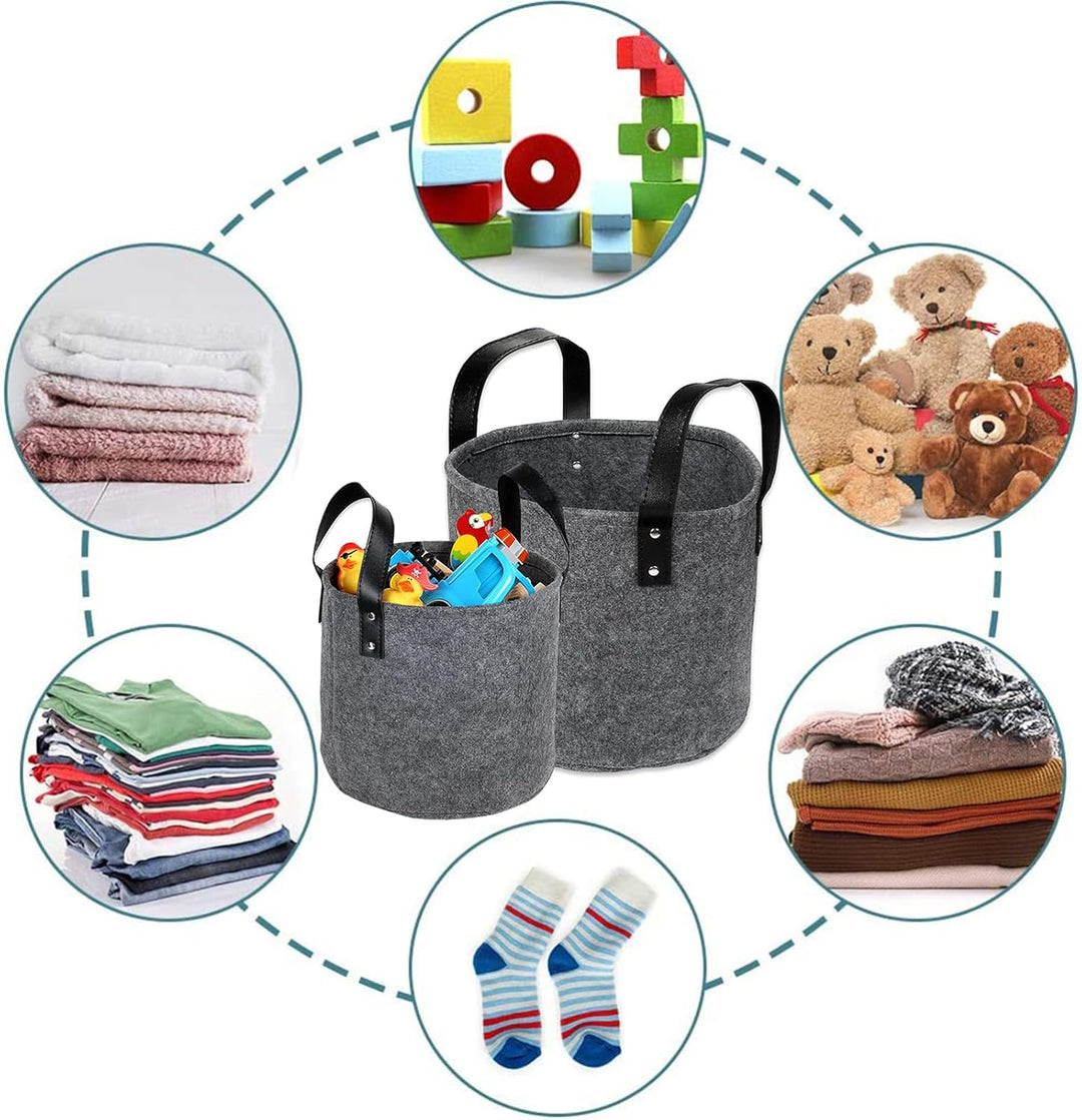 2 Stück Filzkorb Dunkelgrau Rund, Faltbarer Tragekorb aus Stoff, Filzkorb Gross, 2 Spezifikationen,