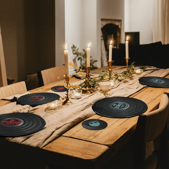 MEDOYOH 4er-Set Vinyl Schallplatte Tischsets und Untersetzer, Runde Vinyl Tischsets Tischmatten Unte
