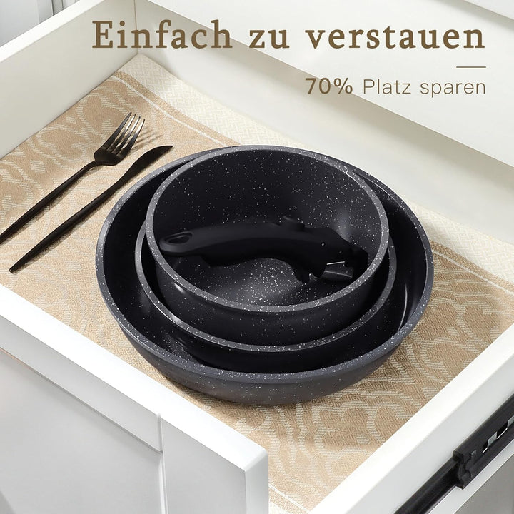 GiPP Pfannen set Topfset mit Abnehmbarer Griff, 15-Teilig pfanne induktion mit Keramik Antihaft Besc