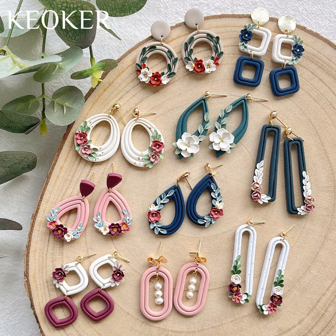 Keoker Organic Polymer Clay Cutters, 10 Shapes Extruded Polymer Clay Earring Cutters Boho Extrudiert