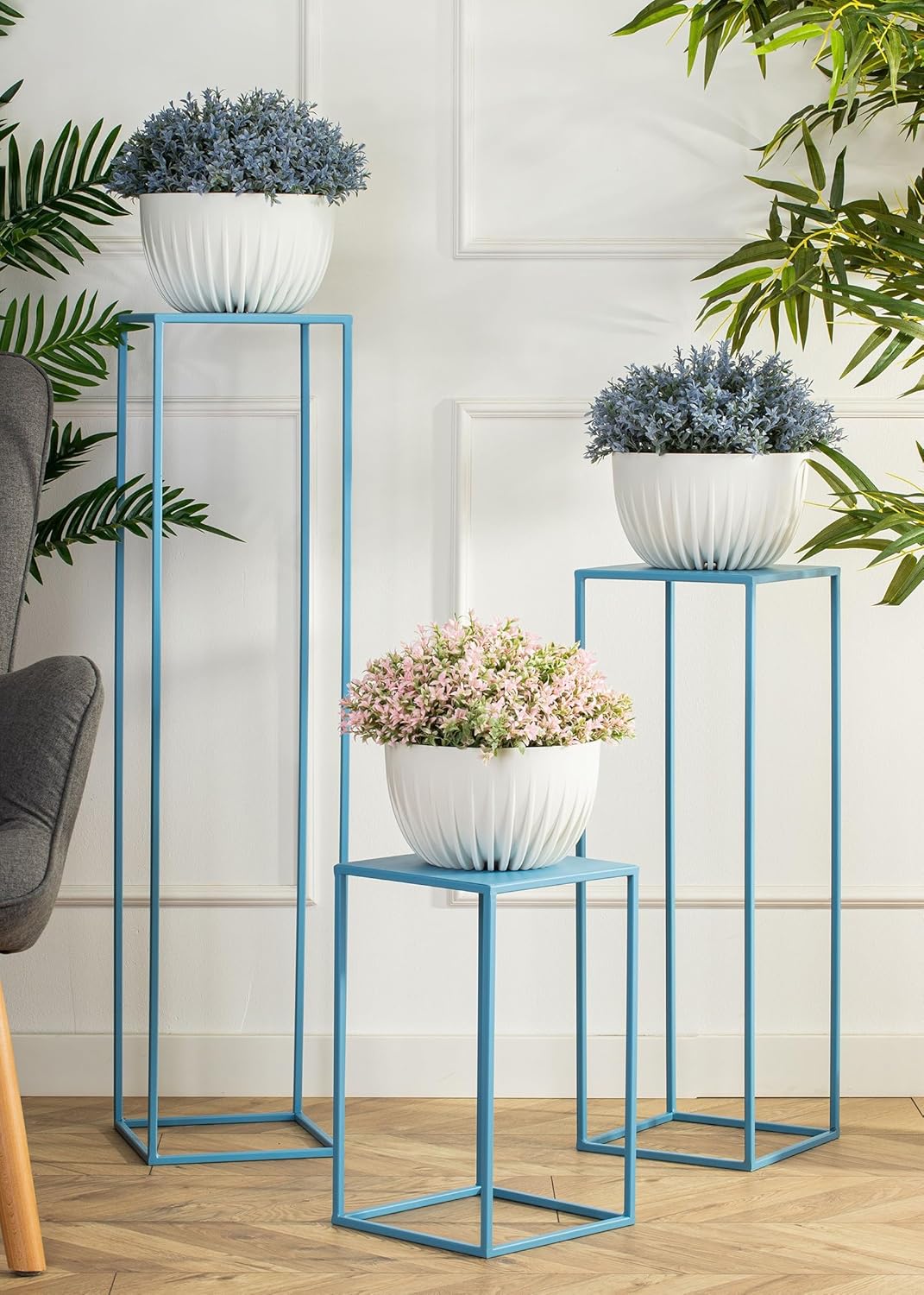 HowHomely Blumenständer Metall Beige 100 cm Hoch - Solider und Robuster Blumenhocker Metall - Pflanz