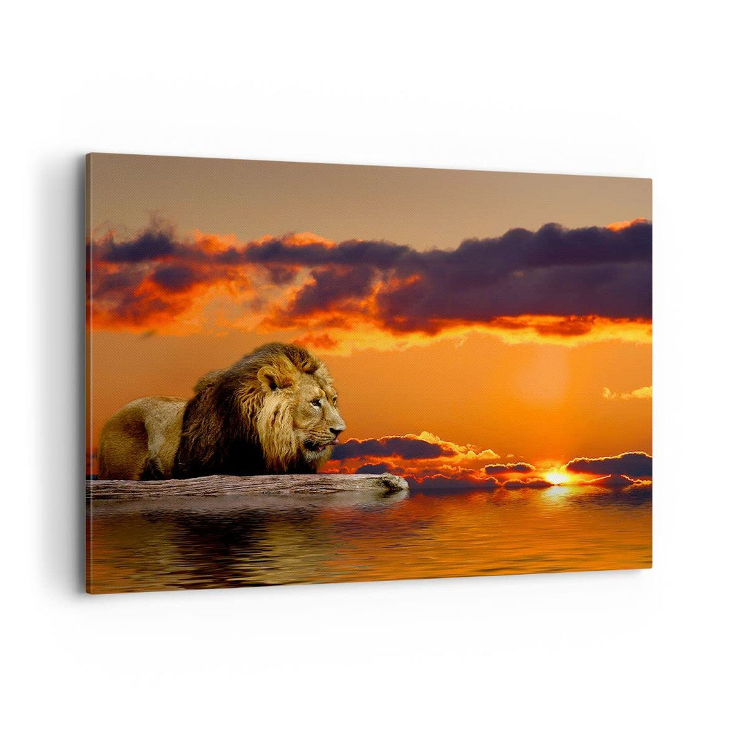 ARTTOR Bilder auf Leinwand 100x70cm Leinwandbild Löwe Sonne Landschaft Gross Wanddeko Bild Schlafzim