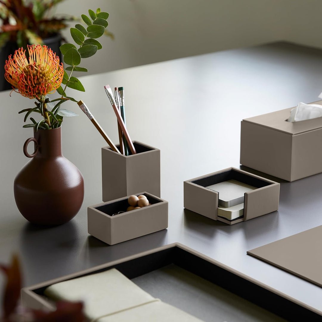 Eglooh - Minerva - Notizzettel Box Leder Taupe Grau - Zettelbox, Notizklotz, Zettelkasten für Schrei