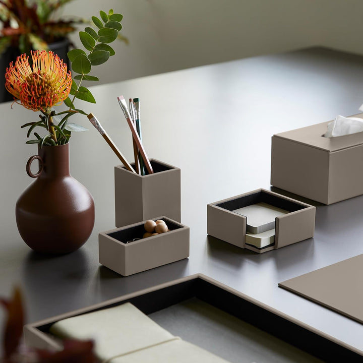Eglooh - Minerva - Notizzettel Box Leder Taupe Grau - Zettelbox, Notizklotz, Zettelkasten für Schrei