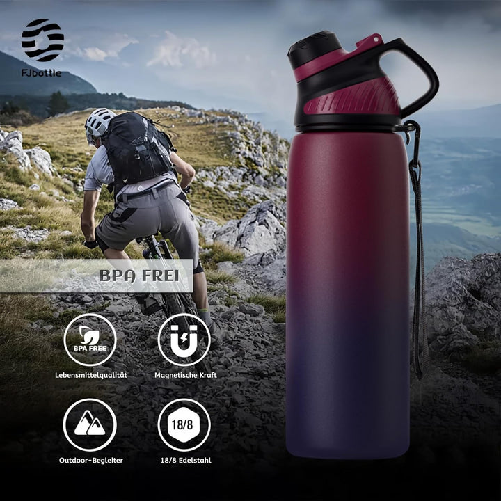 Fjbottle Edelstahl Trinkflasche Sport mit Magnetischem Deckel 1L, 800ml, 600ml, 400ml BPA-Frei Ausla