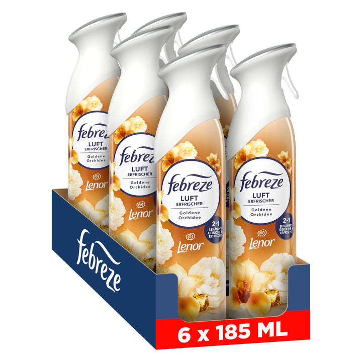 Febreze Lufterfrischer Spray Goldene Orchidee 6x185ml, 2-in-1 Geruchsbekämpfung Und Frische