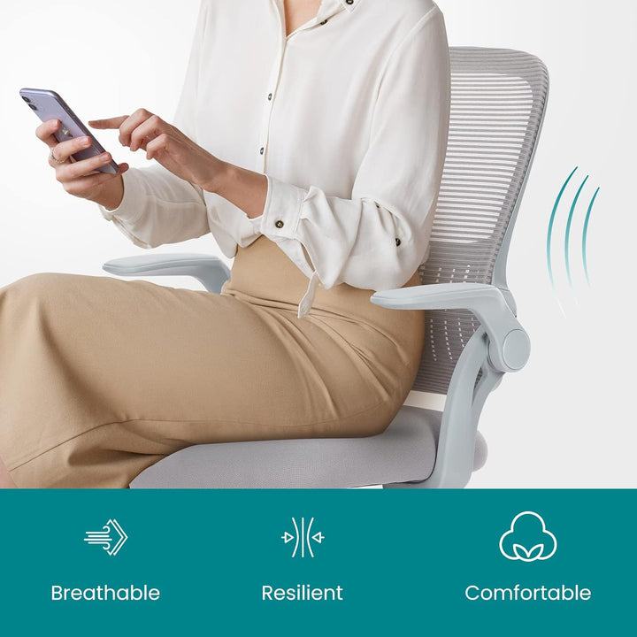 DUMOS Bürostuhl Ergonomisch, Schreibtischstuhl mit Lendenwirbelstütze, Verstellbaren Armlehnen Drehs