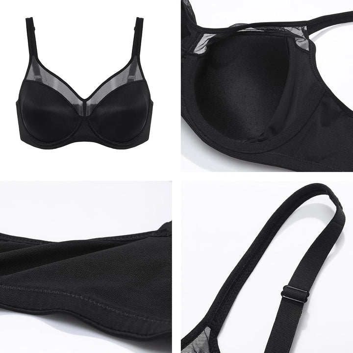 DELIMIRA Damen T Shirt BH mit Bügel Vollschalen Nahtlose BH Grosse Grössen Gepolstert 75B Schwarz, 7