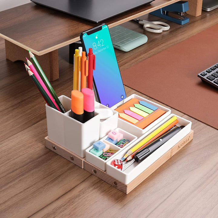 Aothia Verstellbarer Schreibtisch-Organizer, Telefonhalter, Klebezettelablage für Zuhause/Büro (weis