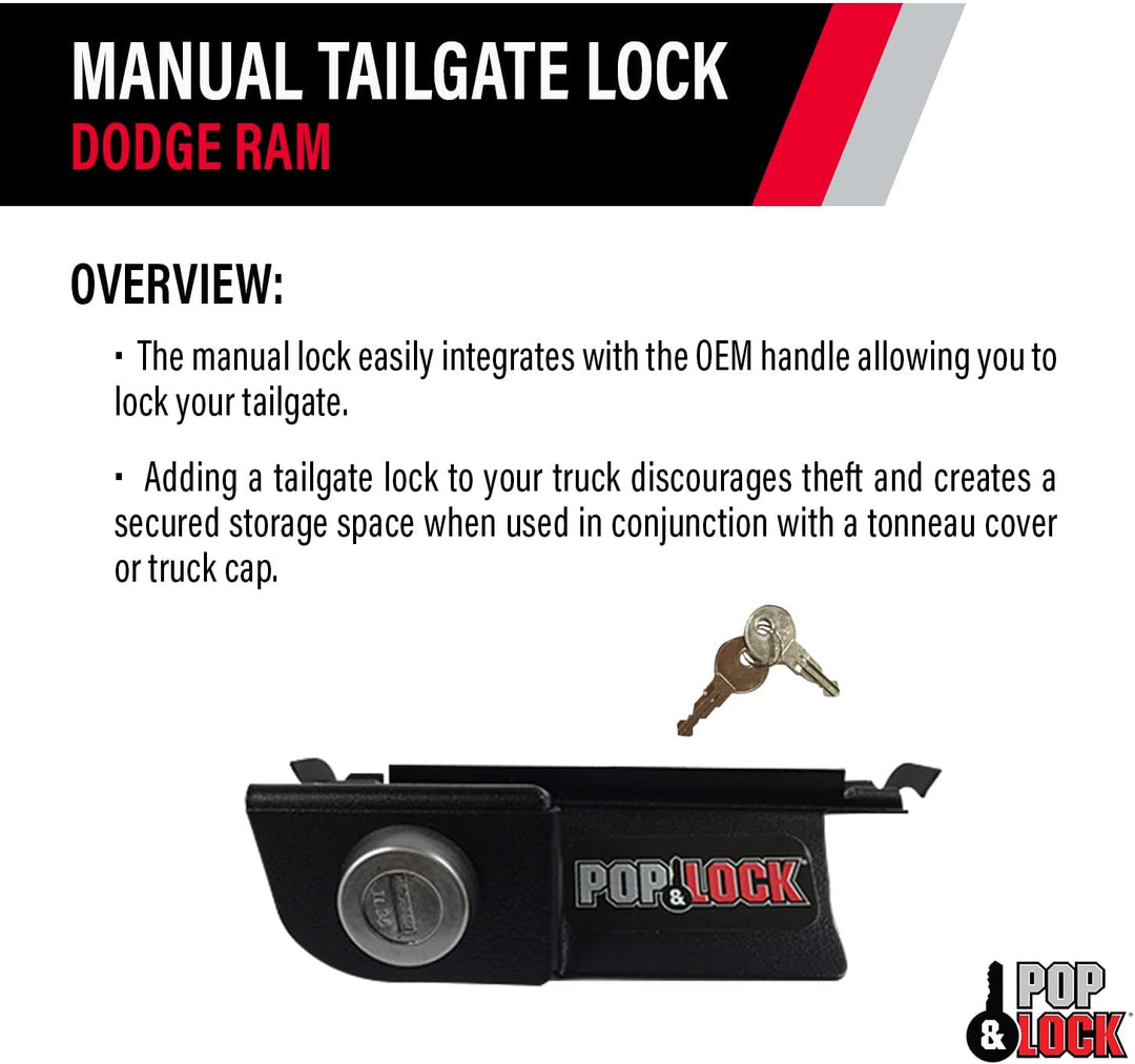 POP & LOCK Manuelles Heckklappenschloss für Dodge Ram 1500, 2500 und 3500, passend für 2002 bis 2008