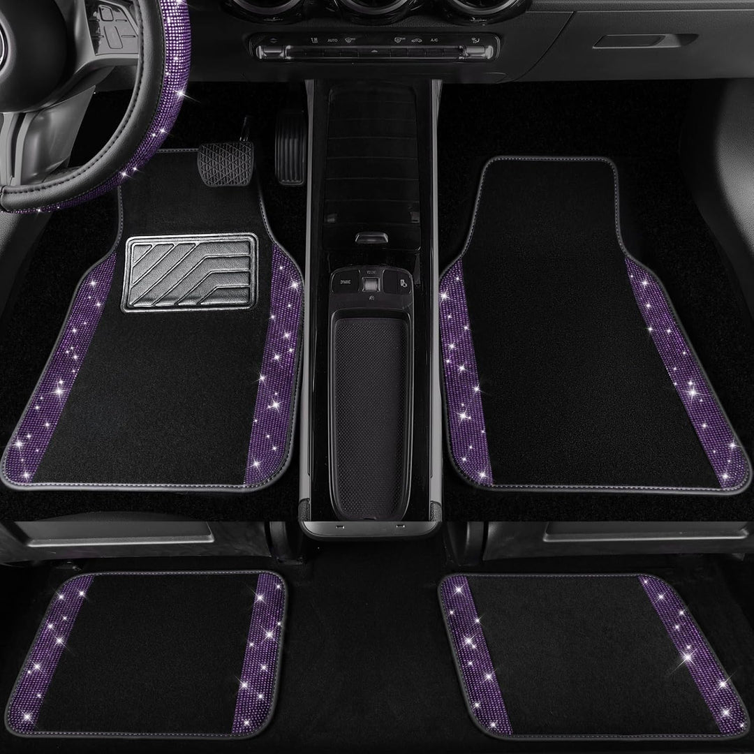 CAR PASS Auto-Bodenmatte mit Strasssteinen, glitzernd, glitzernd, wasserdicht, rutschfest, PVC-Ferse