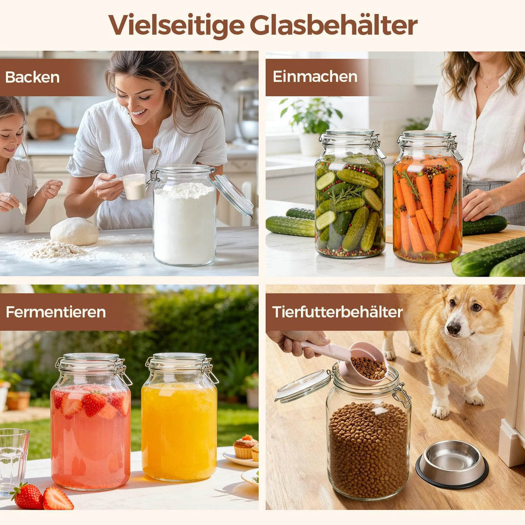 ComSaf 2er-Set Glasbehälter à 4l mit Deckeln 4100ml 4100ml*2, 4100ml x 2 Stück