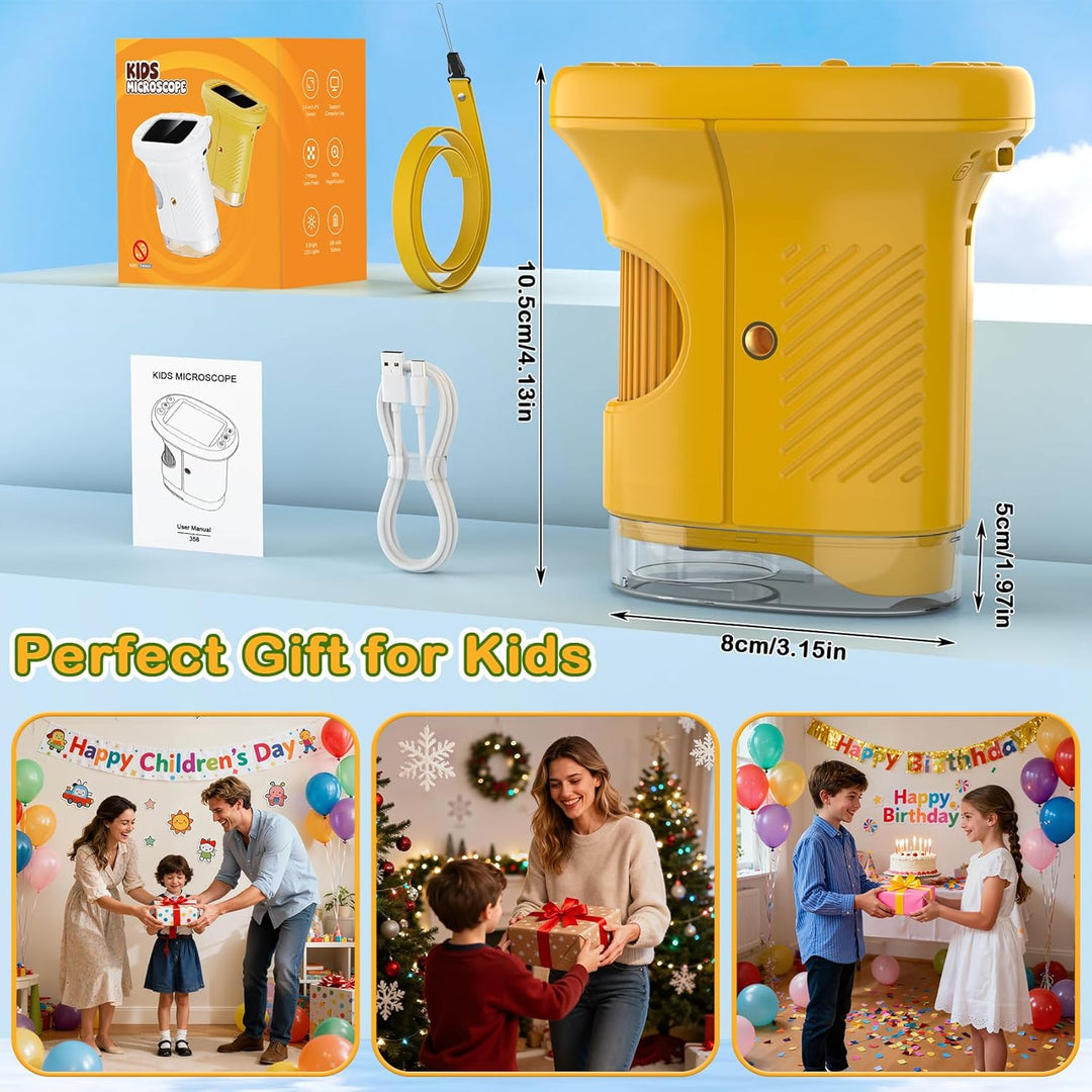 Digitales Mikroskop für Kinder,Hand Mikroskop Digital mit 2.4 Zoll Bildschirm 200x Taschenmikroskop,