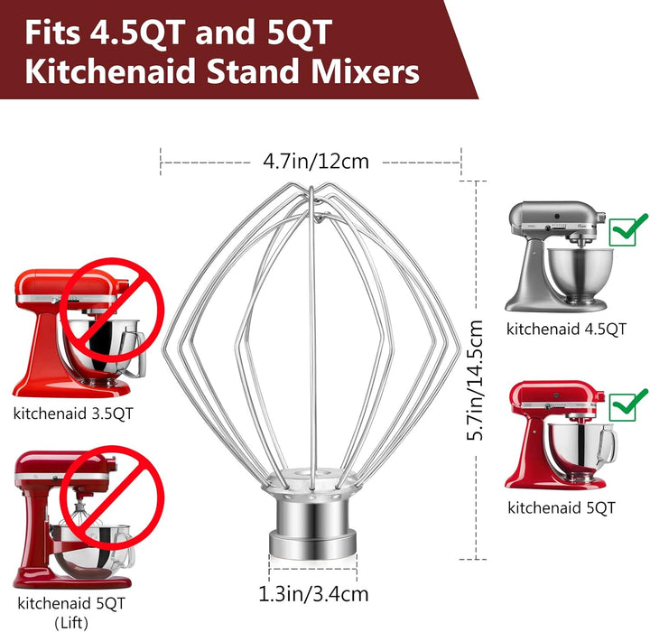 Drahtpeitsche für Kitchenaid Kippkopf Standmixer 4,5QT und 5QT, Schneebesenaufsatz für Kitchenaid Mi