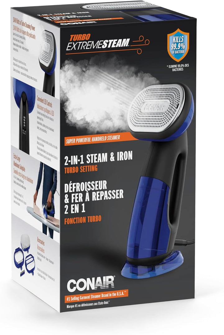 Conair 2-in-1 Steam & Iron Turbo Dampfglätter und Bügeleisen | 4 Einstellungen | Dampfleistung 33g/M