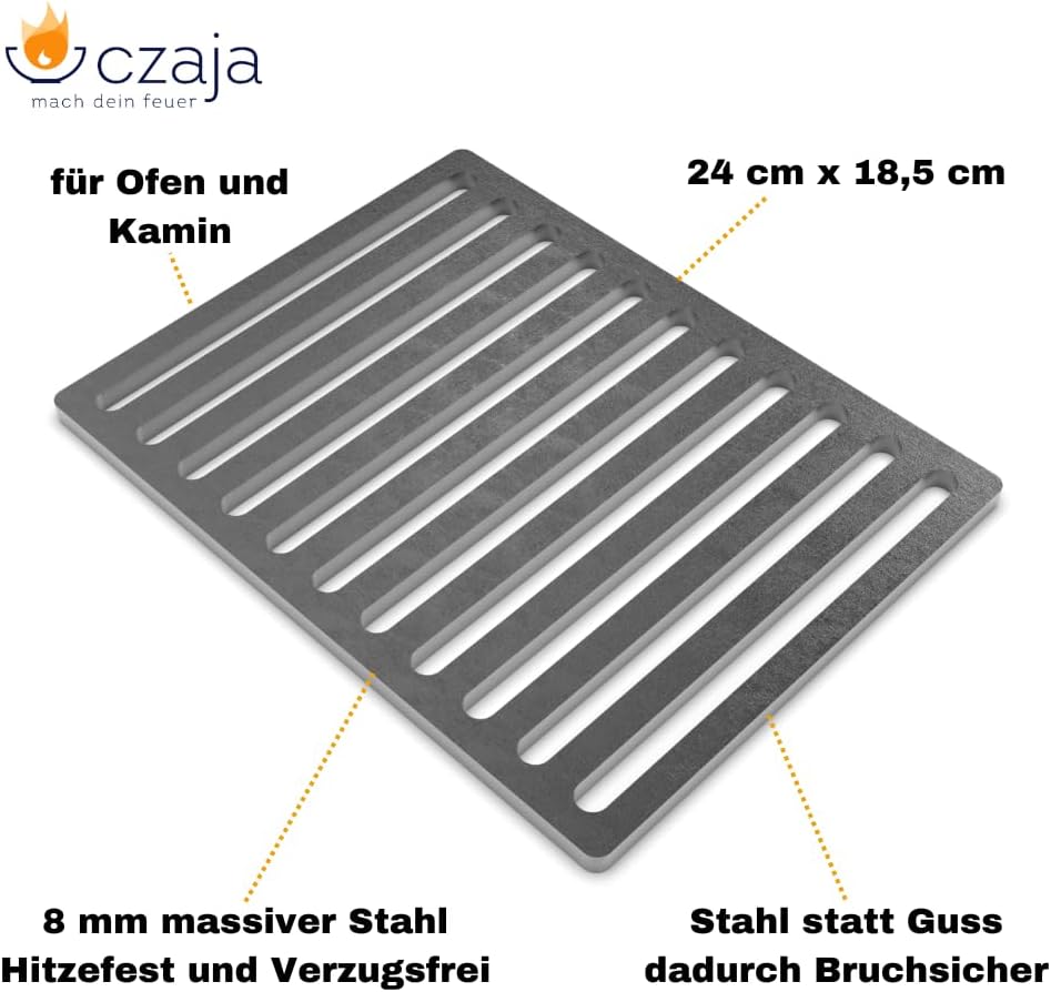 Czaja Ofenrost 24 cm x 18,5 cm aus massivem Stahl - langlebiger als Gussroste und Bruchsicher - für