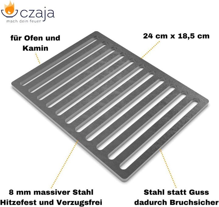 Czaja Ofenrost 24 cm x 18,5 cm aus massivem Stahl - langlebiger als Gussroste und Bruchsicher - für